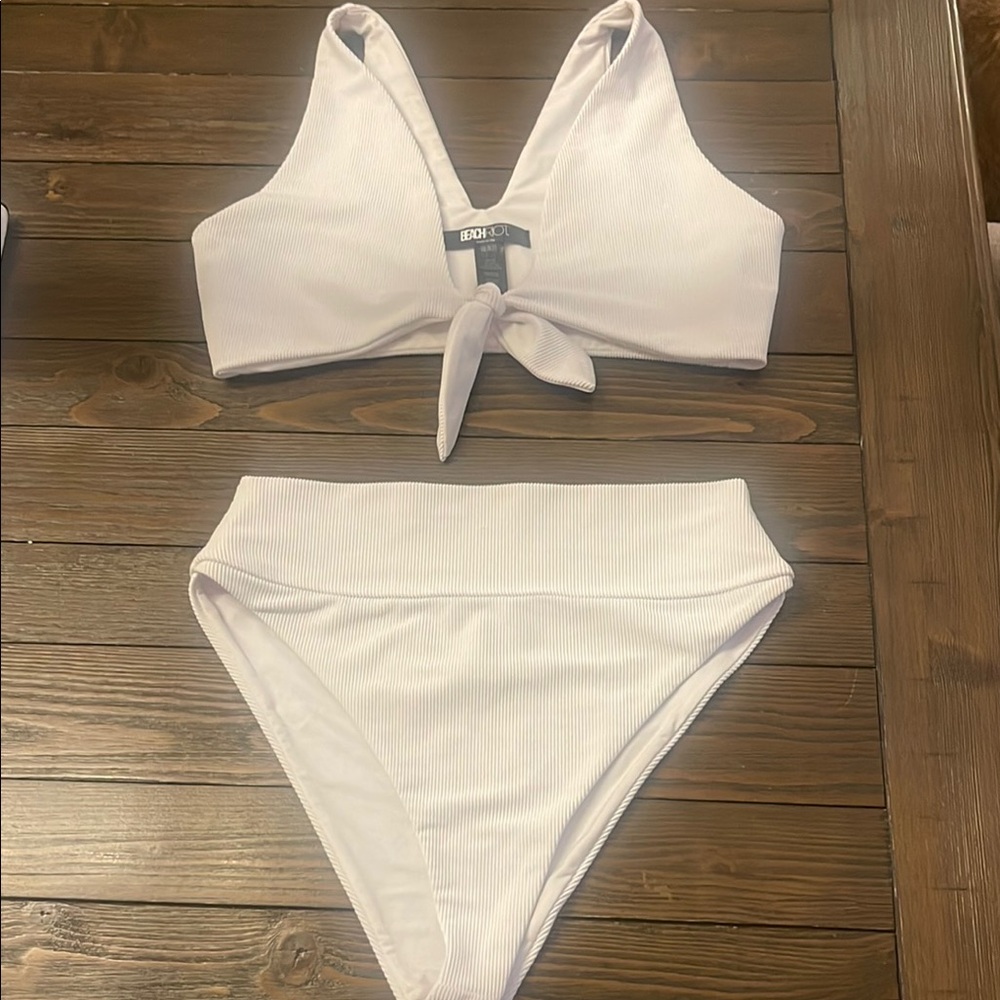 Beach Riot White Ribbed Tie-Front Bikini